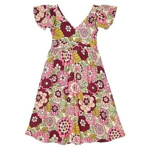 DODO BAR OR Kids Retro 70s Floral V-Neck Ruffle Short Sleeve Flare Skirt Dress 2